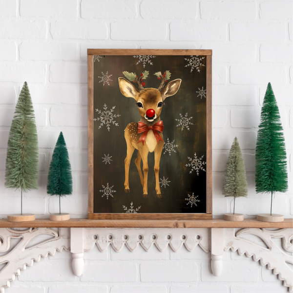 Rosy Nosed Rudolph With Snowflakes Canvas Printed Sign - Currently Chic ...
