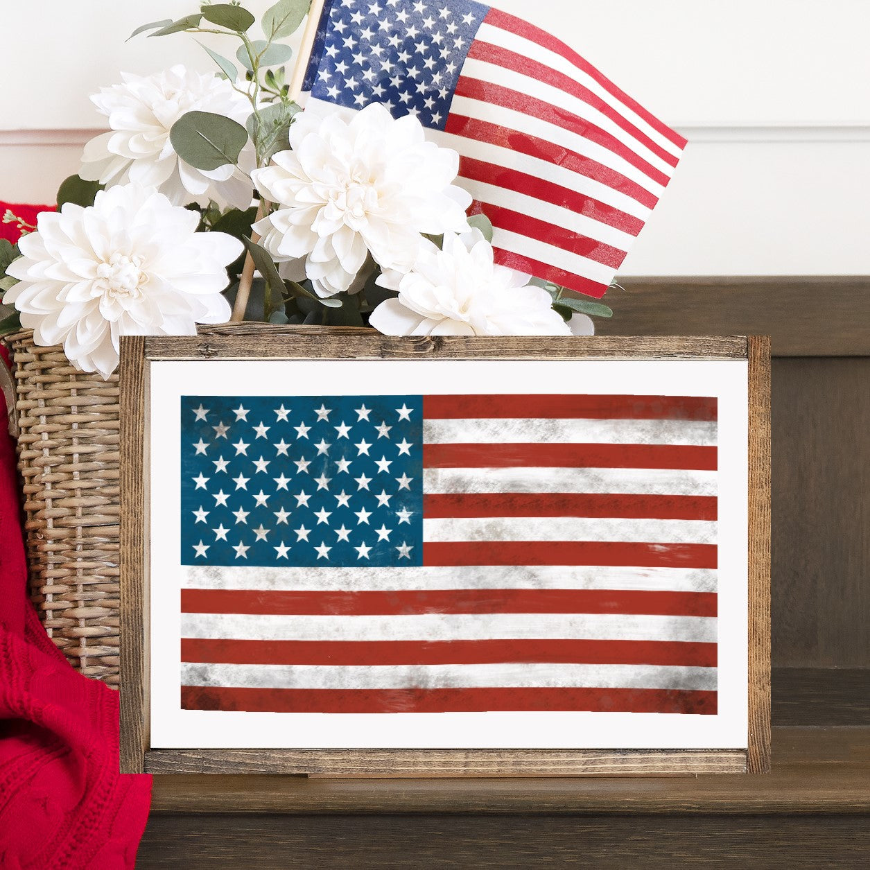 Rustic American Flag Canvas Printed Sign
