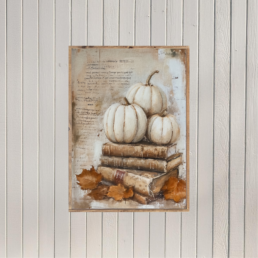 Rustic Vintage White Pumpkins 1 Canvas Printed Sign