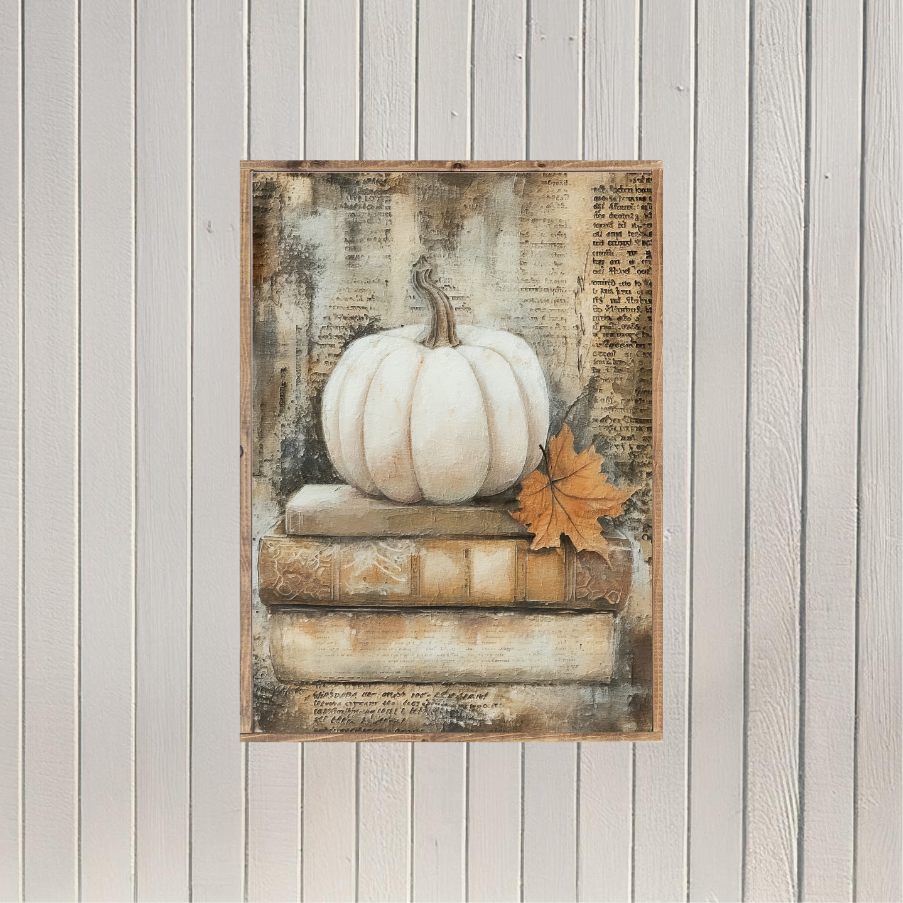 Rustic Vintage White Pumpkins 3 Canvas Printed Sign