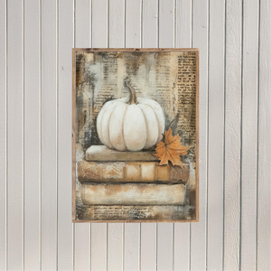 Rustic Vintage White Pumpkins 3 Canvas Printed Sign