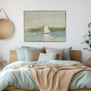 Sailboat On A Sunny Day Canvas Printed Sign