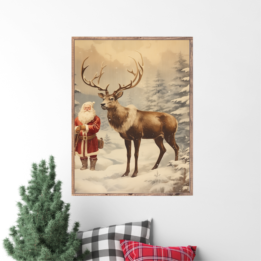 Santa and Comet Canvas Printed Sign