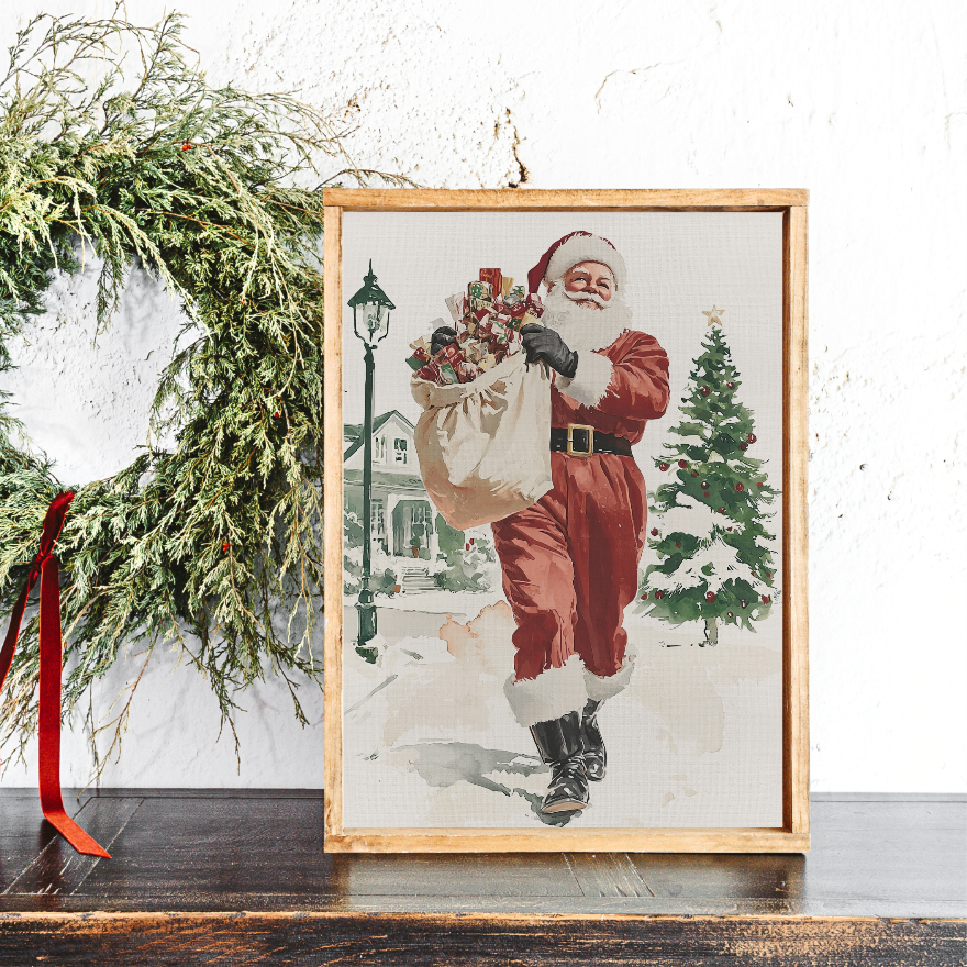 Santa On His Merry Way Canvas Printed Sign