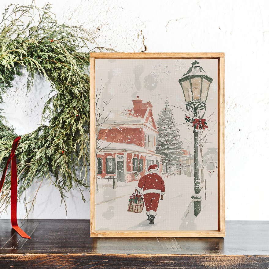 Santa's Christmas Eve Journey Canvas Printed Sign