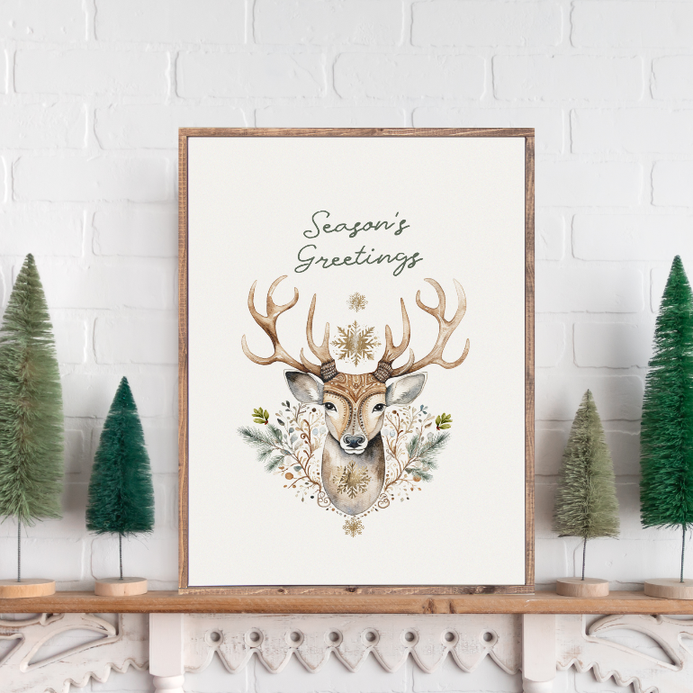 Season's Greetings Reindeer Canvas Printed Sign