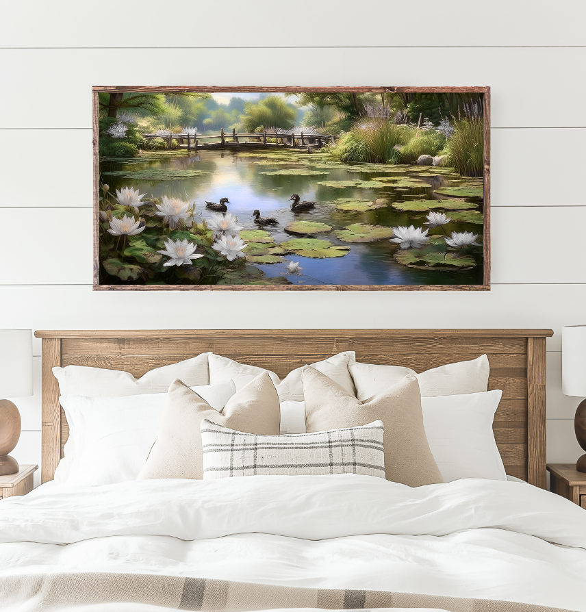 Serene Pond Scene Canvas Printed Sign
