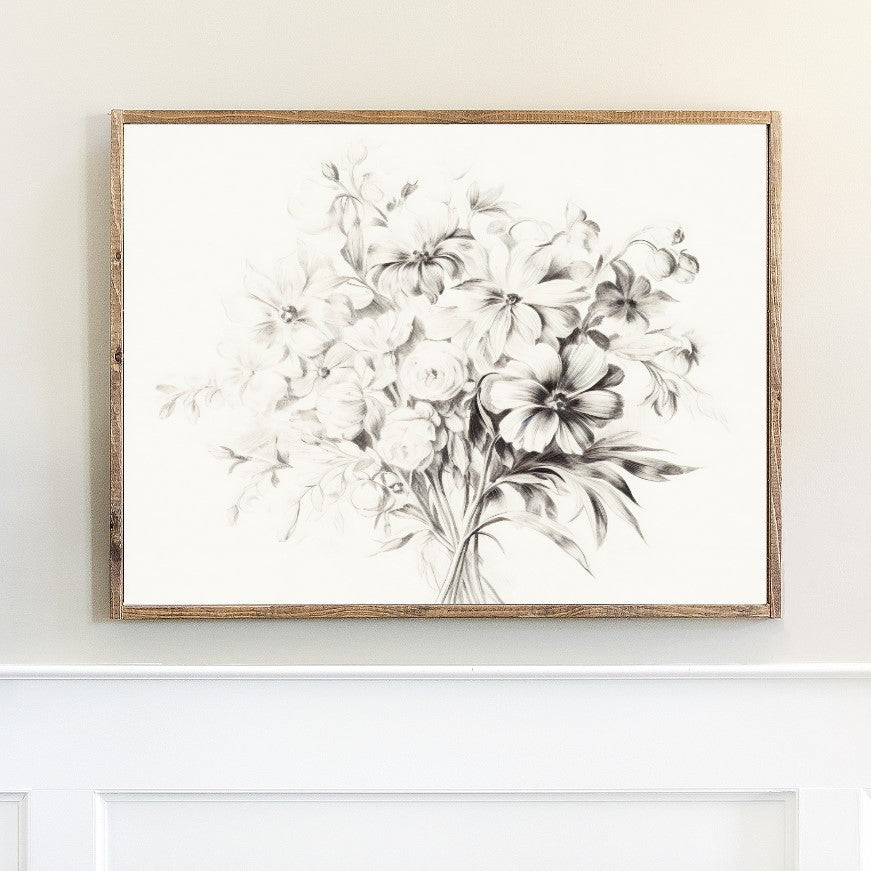 Sketchy Flower Bouquet Canvas Printed Sign