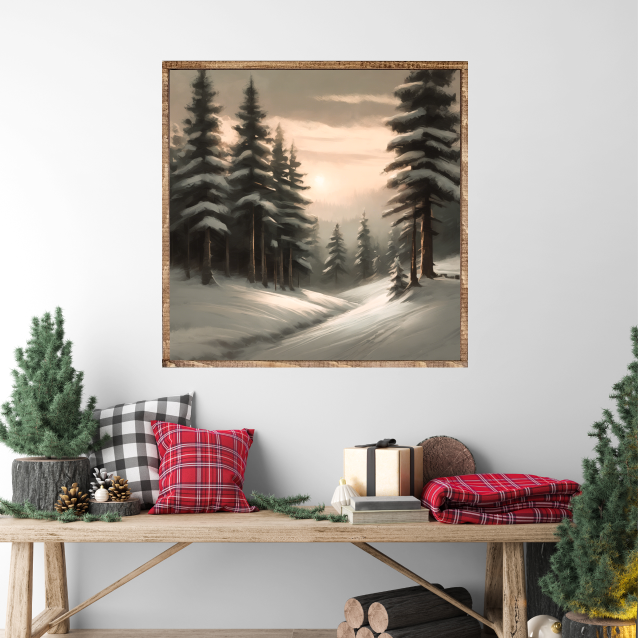 Snow Covered Pines Canvas Printed Sign