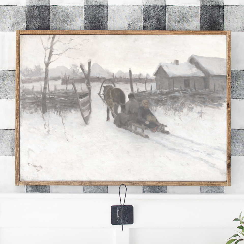 Snow Day At The Farm Canvas Printed Sign