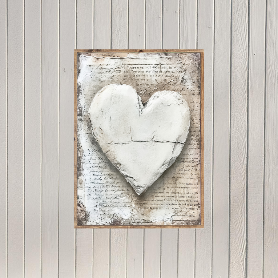 Stone White Heart Canvas Printed Sign