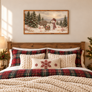 Snowman Among the Pines Canvas Printed Sign