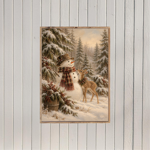 Snowman and his Fawn Canvas Printed Sign