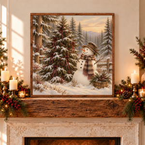 Snowy Woodland Christmas at Sunset Canvas Printed Sign