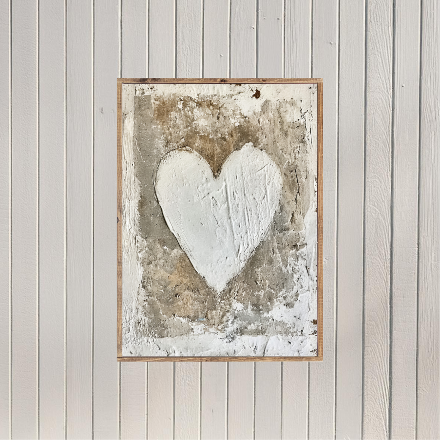 Textured White Heart Canvas Printed Sign