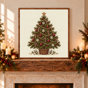 Traditional Christmas Tree Cross-Stitch Canvas Printed Sign