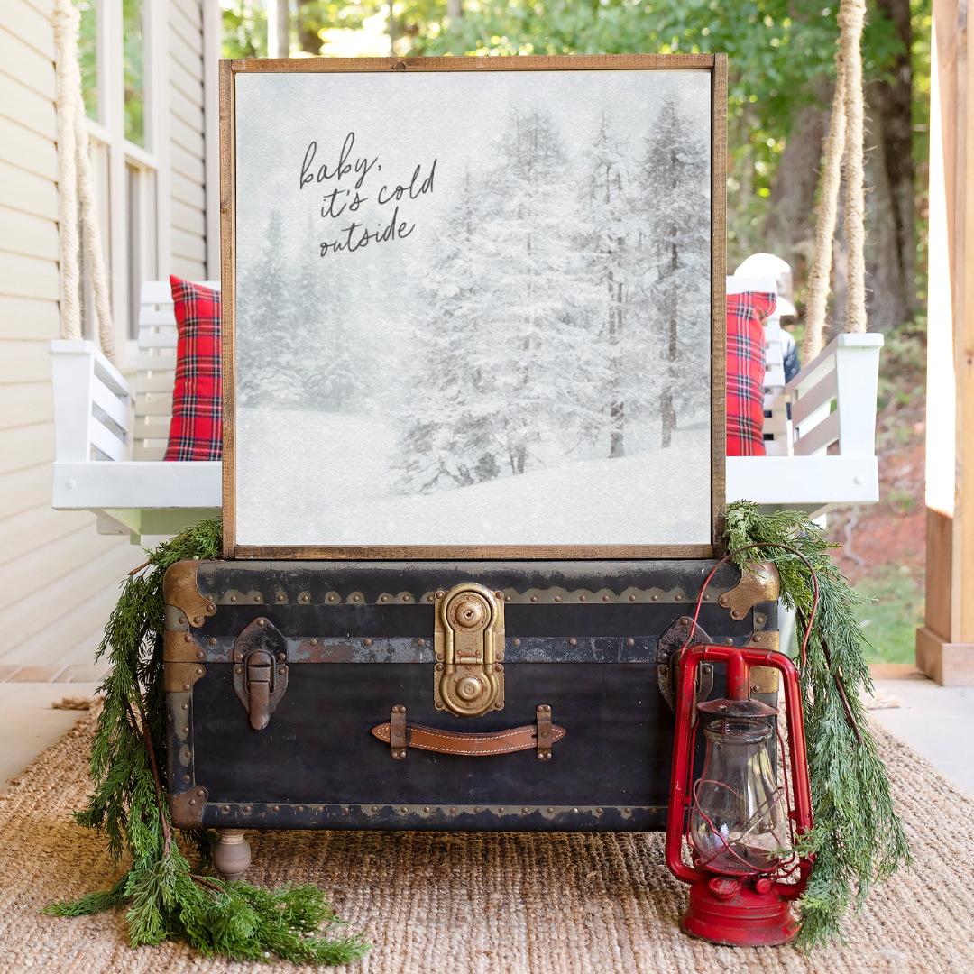 Baby It's Cold Outside Snowy Tree Scene Canvas Printed Sign
