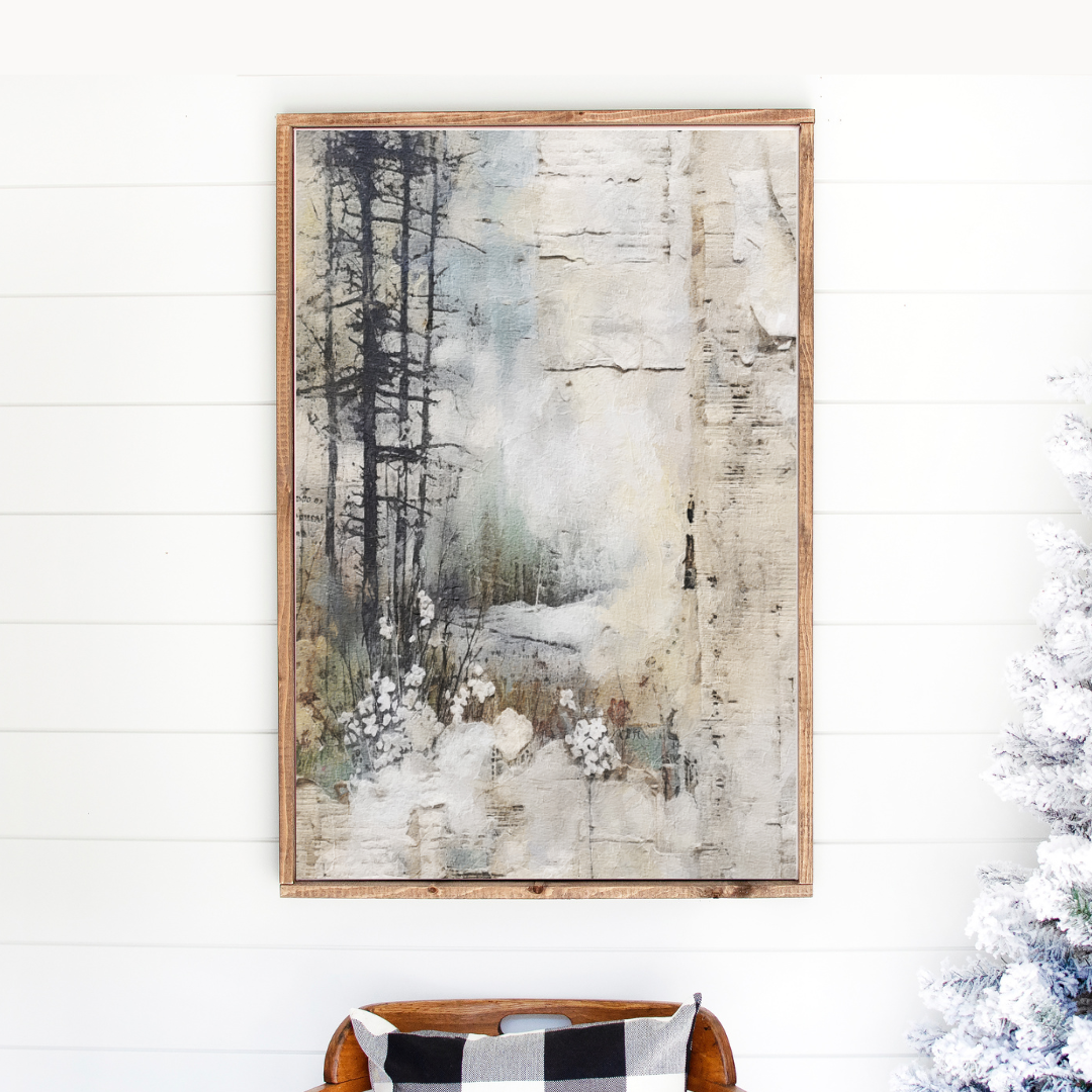 Birch Snowy Scene Canvas Printed Sign