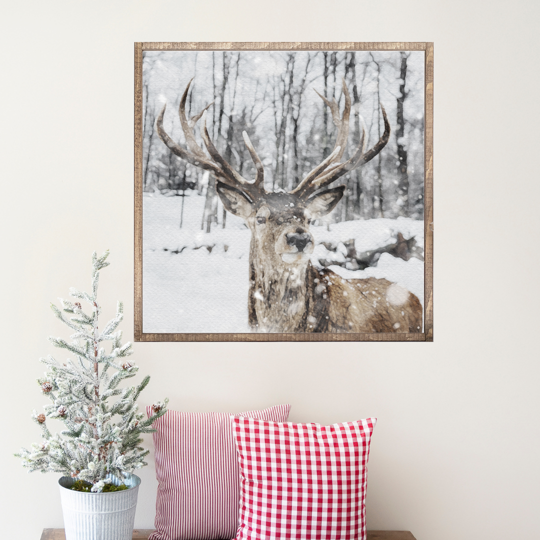 Snowy Buck Canvas Printed Sign
