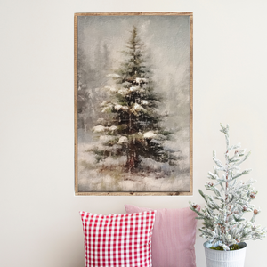 Snowy Pine Tree Canvas Printed Sign