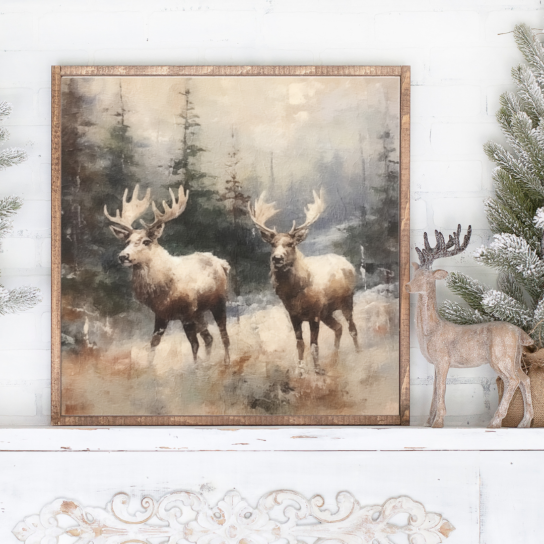 Moose Amongst The Pines Canvas Printed Sign