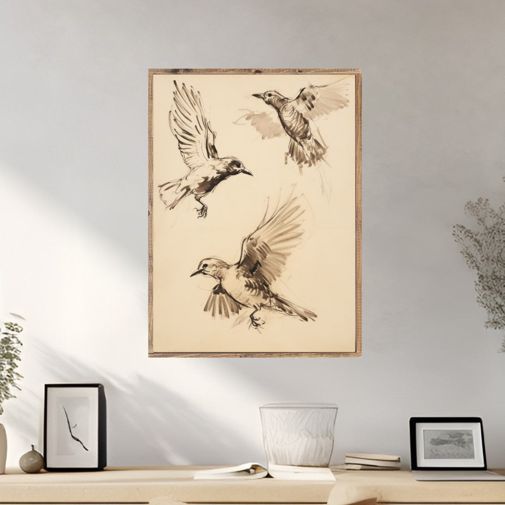 Vintage Birds Sketch Canvas Printed Sign