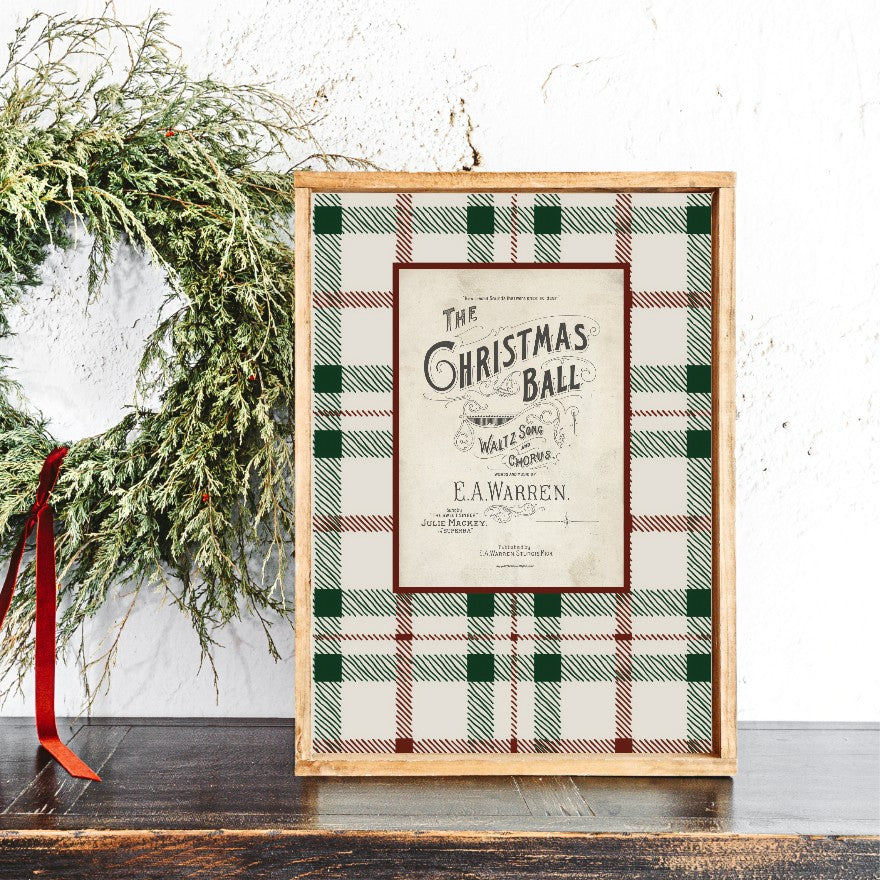 Vintage Plaid Christmas Ball Canvas Printed Sign