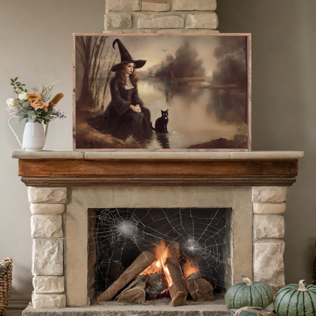 Vintage Witch Canvas Printed Sign