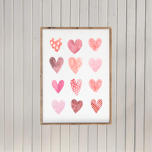 Watercolor Valentine Hearts Canvas Printed Sign