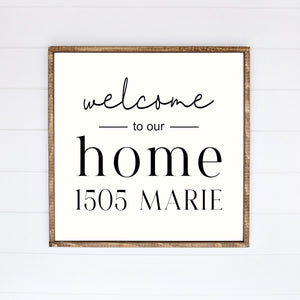 Welcome To Our Home Last Name Address Canvas Printed Sign
