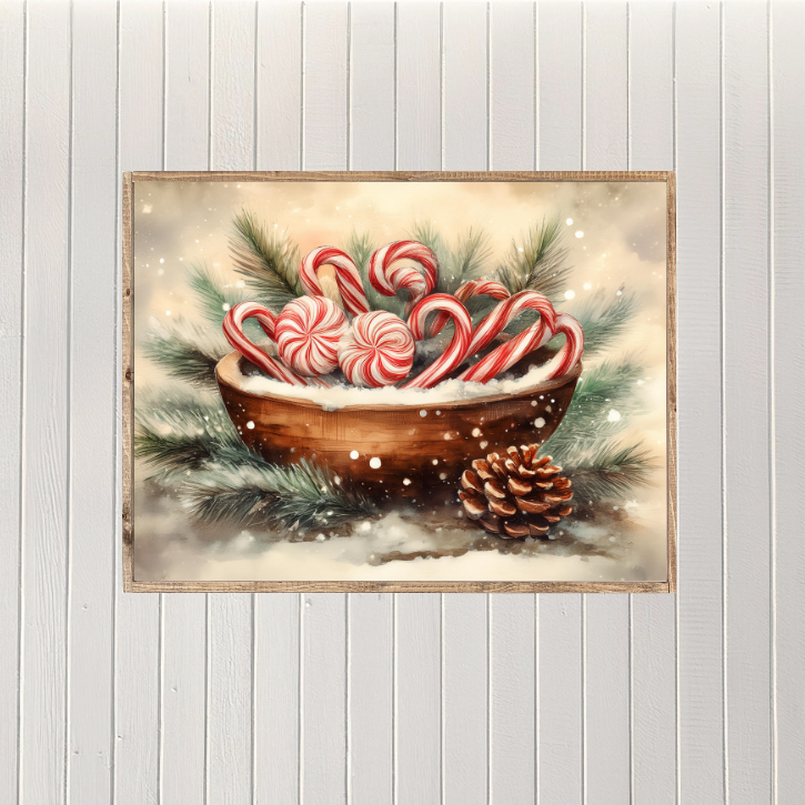 Whimsical Watercolor Candy Canes Canvas Printed Sign