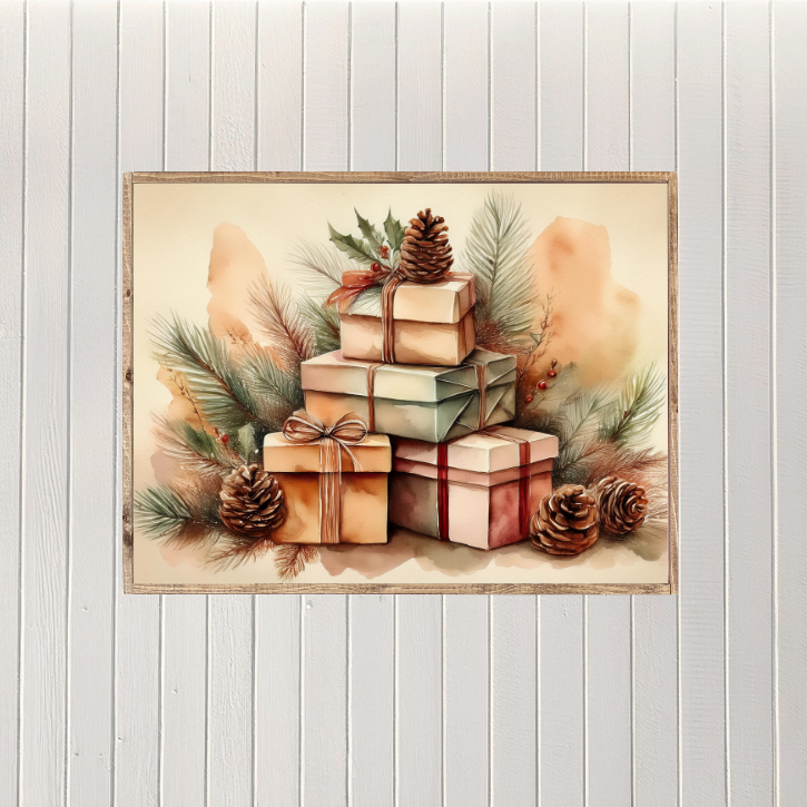 Whimsical Watercolor Christmas Gifts Canvas Printed Sign