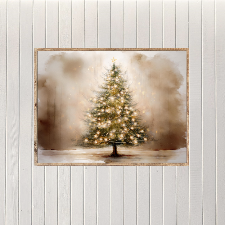 Whimsical Watercolor Christmas Tree Canvas Printed Sign