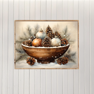 Whimsical Watercolor Ornaments and Pine Cones Canvas Printed Sign