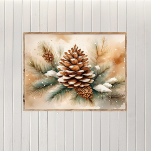 Whimsical Watercolor Pine Cone Canvas Printed Sign