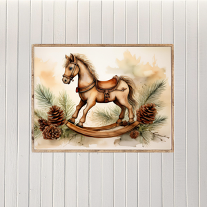 Whimsical Watercolor Rocking Horse Canvas Printed Sign