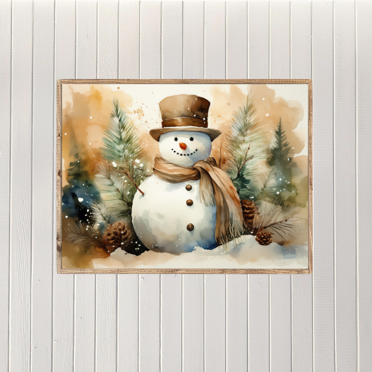 Whimsical Watercolor Snowman Canvas Printed Sign