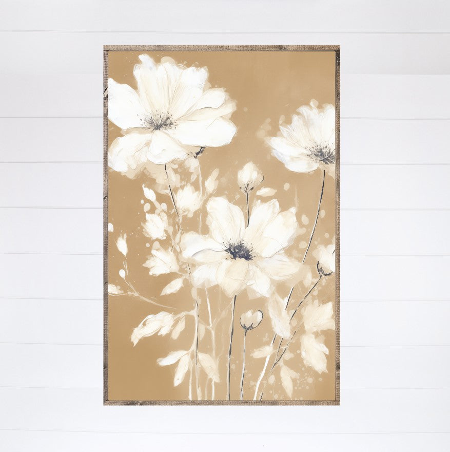 Whimsical White Dahlias Canvas Printed Sign