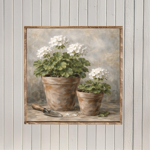 White Geraniums Canvas Printed Sign