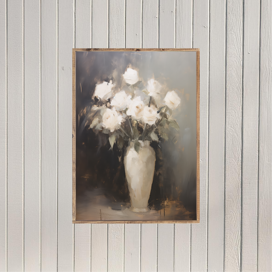 White Rose Bouquet Canvas Printed Sign