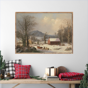 Winter at the Red School House Canvas Printed Sign