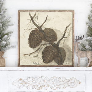 Winter Pine Cones Canvas Printed Sign