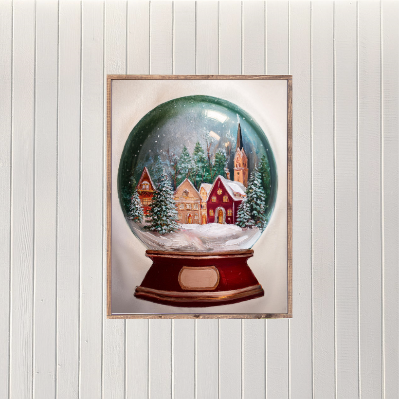 Winter Village Snow Globe Canvas Printed Sign