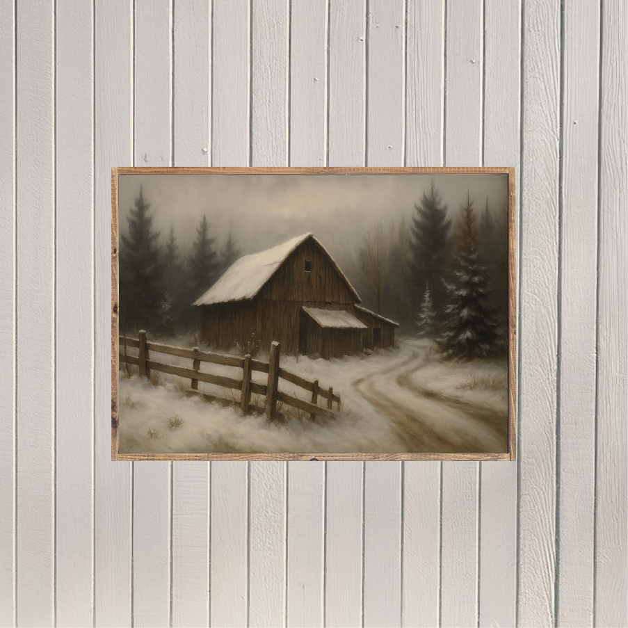 Where the Farm Sleeps in Winter Canvas Printed Sign