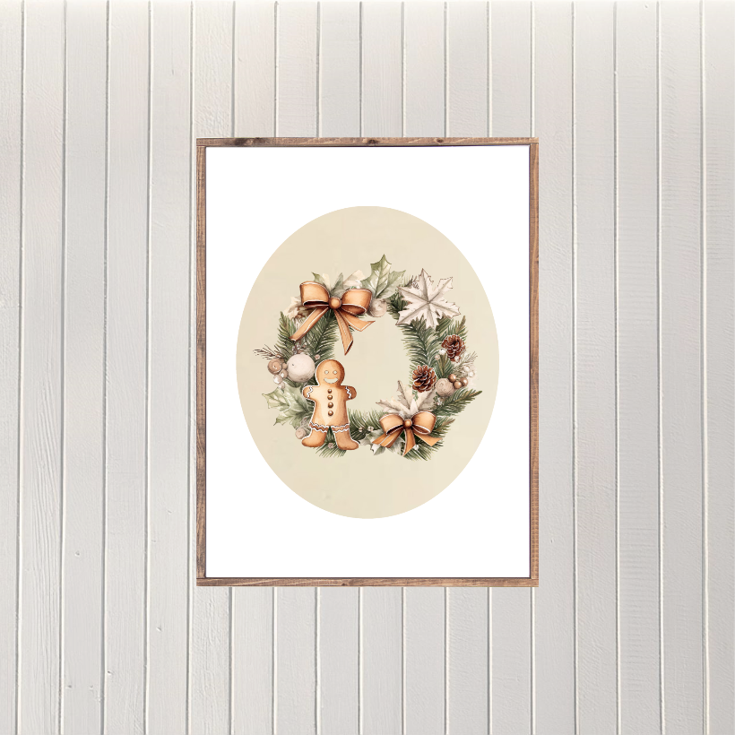 Whimsical Gingerbread Wreath Canvas Printed Sign