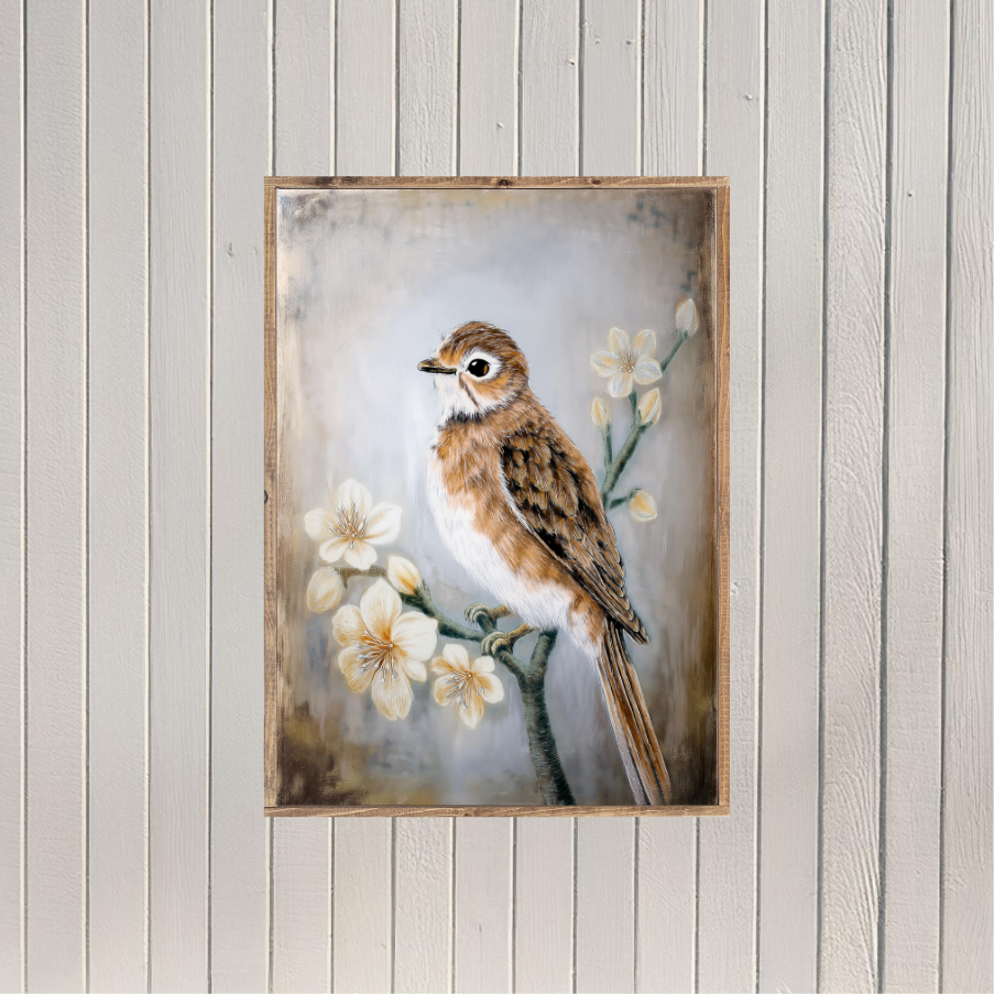 Wren on the Dogwood Canvas Printed Sign