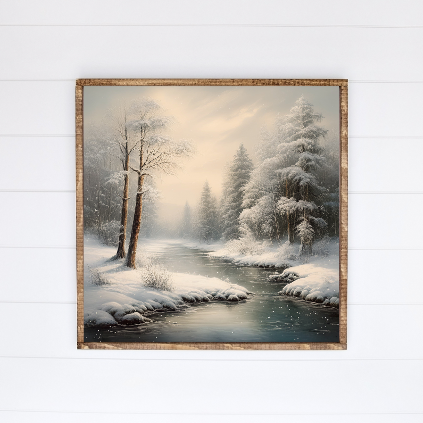 A River's Winter Tale Canvas Printed Sign