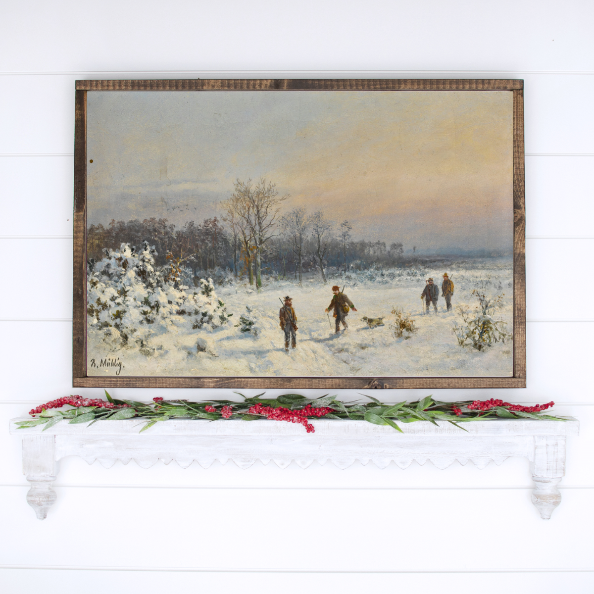 A Snowy Winter Hunt Canvas Printed Sign