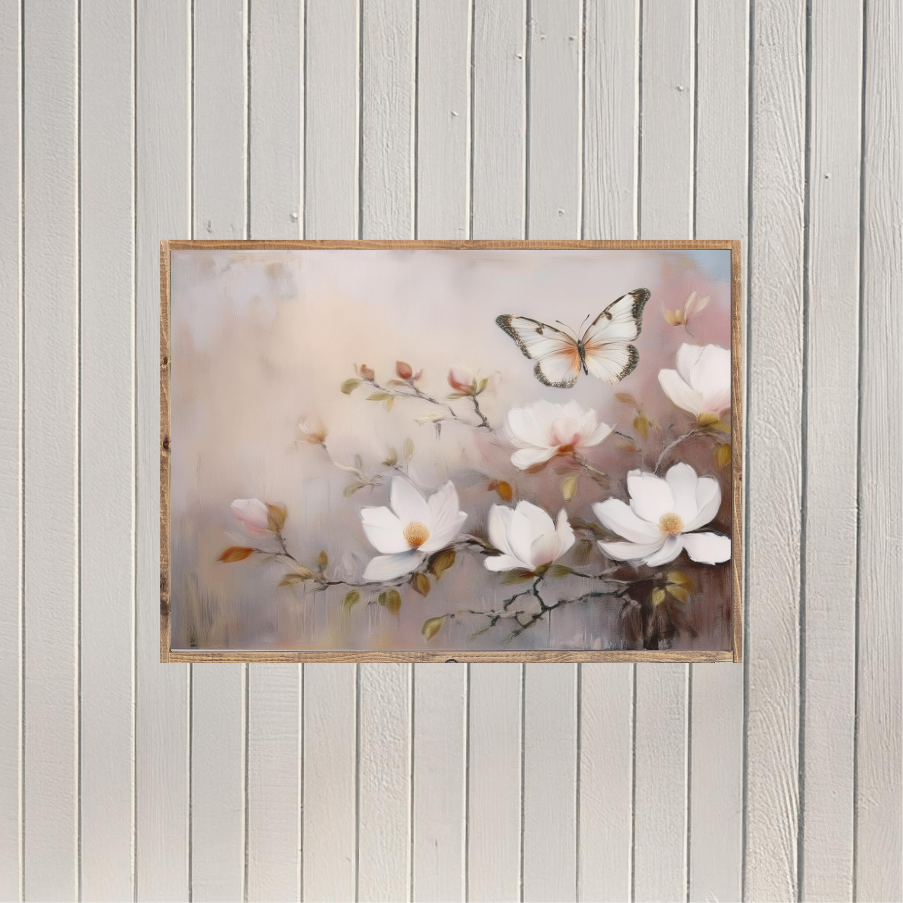 Butterfly on the Dogwood Canvas Printed Sign