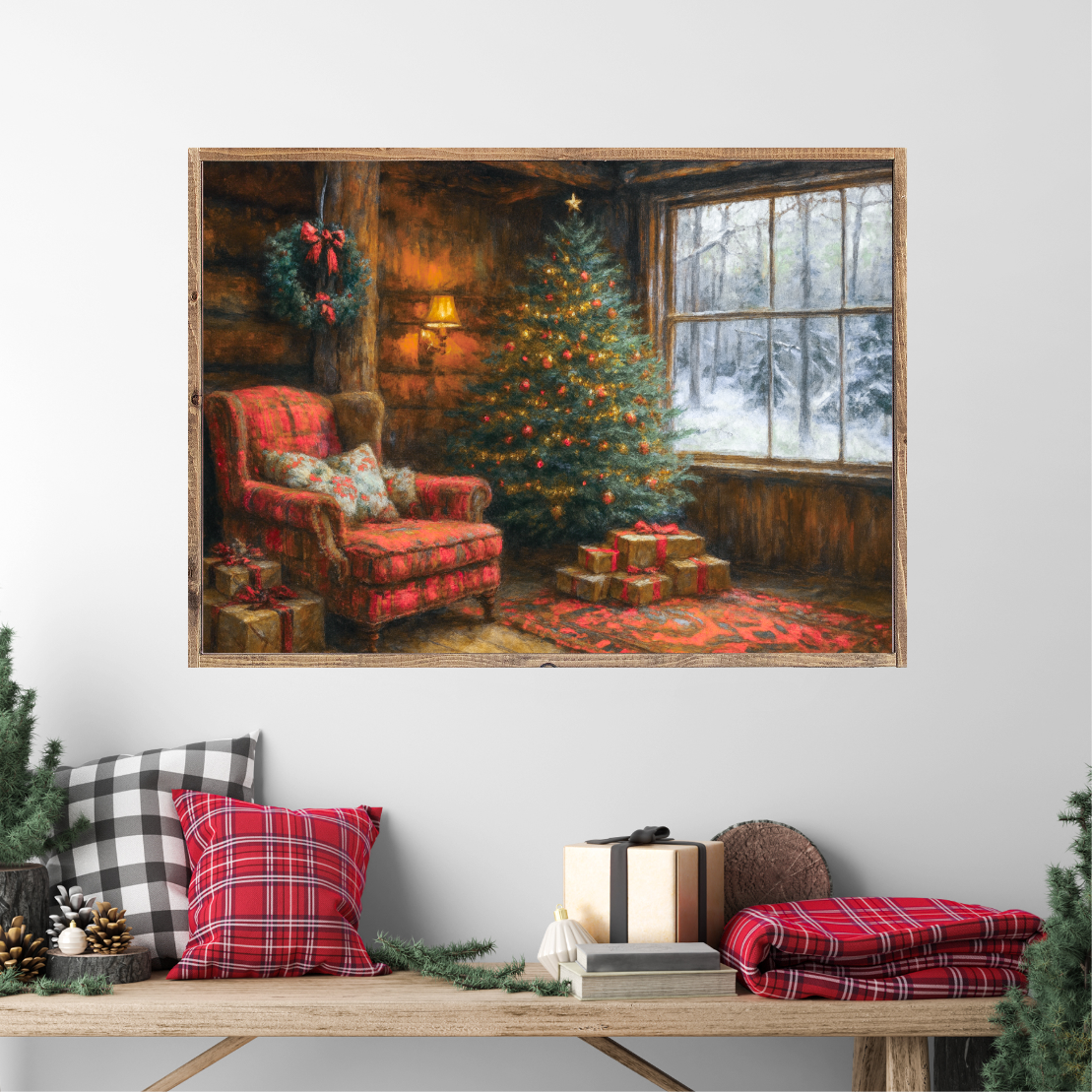 Cabin Christmas Glow Canvas Printed Sign